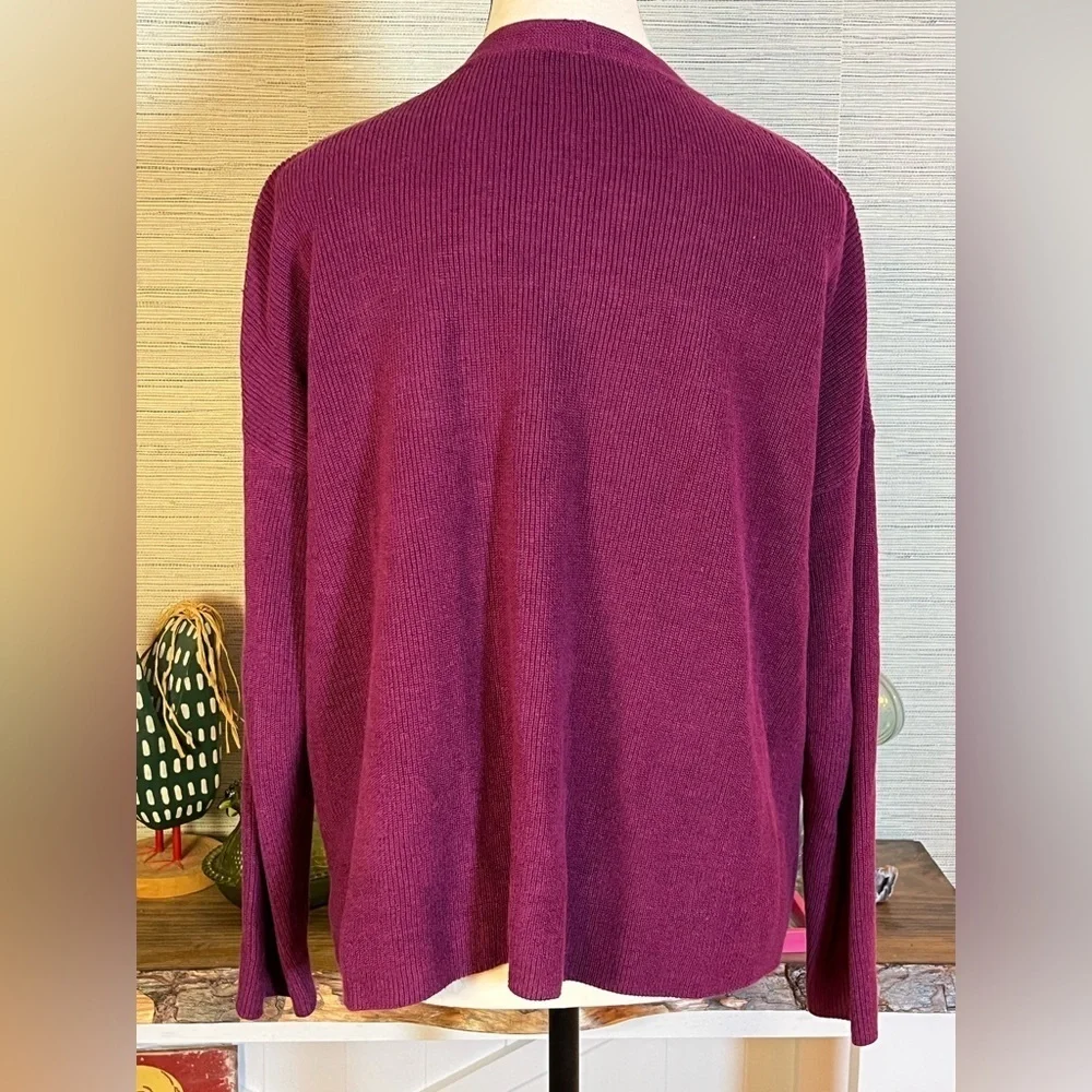 Eileen Fisher Raspberry V-Neck Organic Linen/Organic Cotton Cardigan Womens Sz S - Picture 5 of 9
